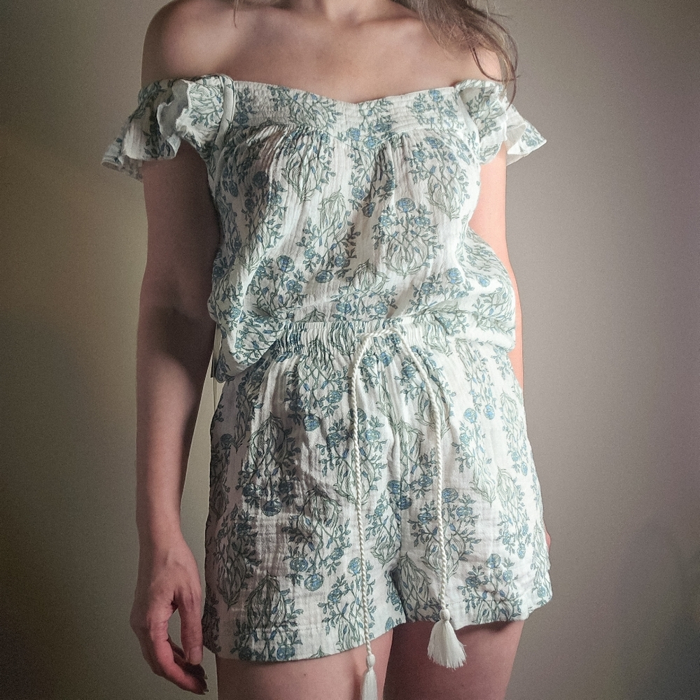 NWT Rachel Zoe Cotton Sleep Set - Cream & Green Floral (S)